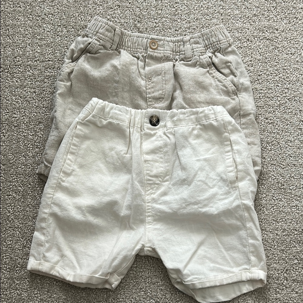 Zara | Two pairs of shorts, white & tan linen | 18-24 months